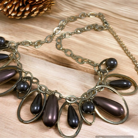 Silver tone drop beaded chain link Necklace - Picture 1 of 4